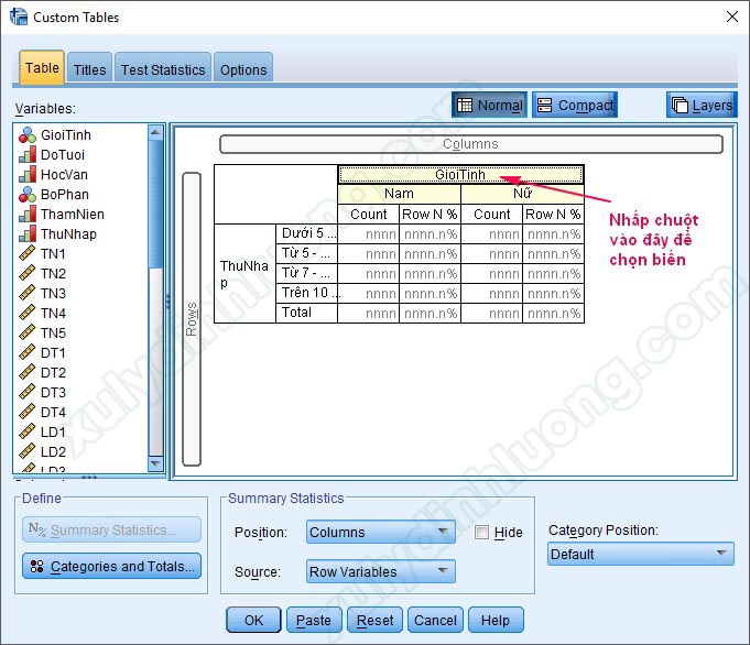 Chạy bảng kết hợp Custom Table trên SPSS