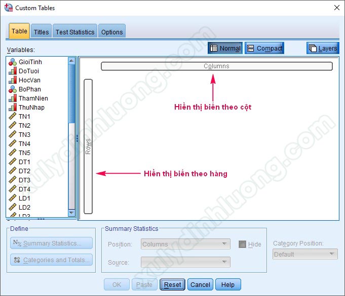 Chạy bảng kết hợp Custom Table trên SPSS