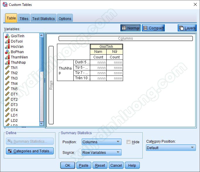 Chạy bảng kết hợp Custom Table trên SPSS