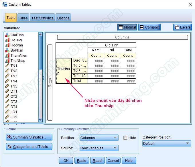 Chạy bảng kết hợp Custom Table trên SPSS