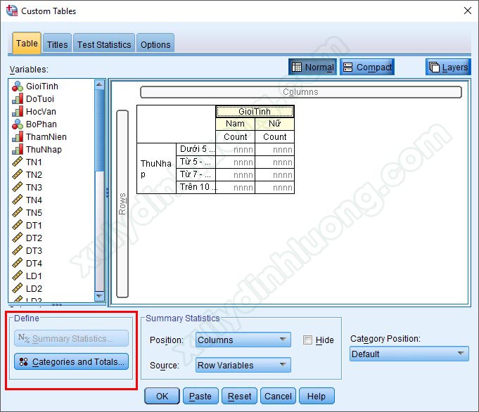 Chạy bảng kết hợp Custom Table trên SPSS