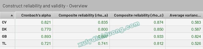 Khác biệt Composite Reliability rho_c và rho_a trên SMARTPLS