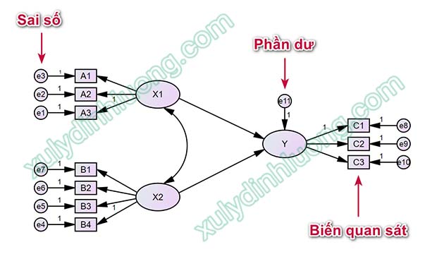 Biểu diễn biến trong mô hình trên diagram AMOS