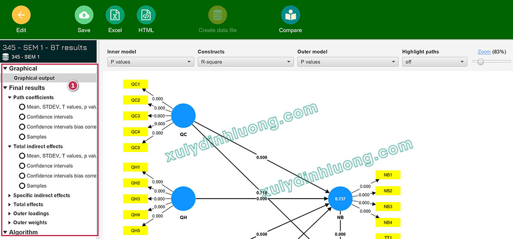 Phân tích PLS-SEM algorithm và Bootstrapping trên SMARTPLS 4