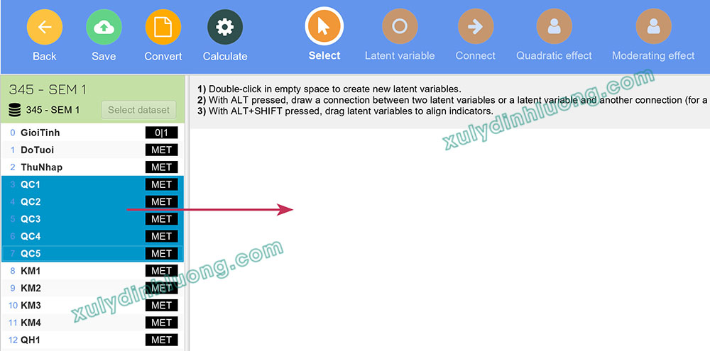Vẽ mô hình, xuất/nhập dự án trong SMARTPLS 4