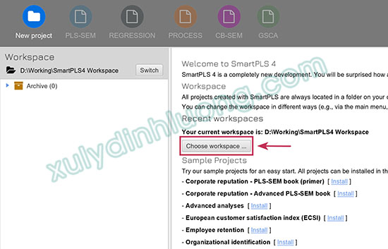 Tạo workspace, dự án, khai báo dữ liệu trong SMARTPLS 4