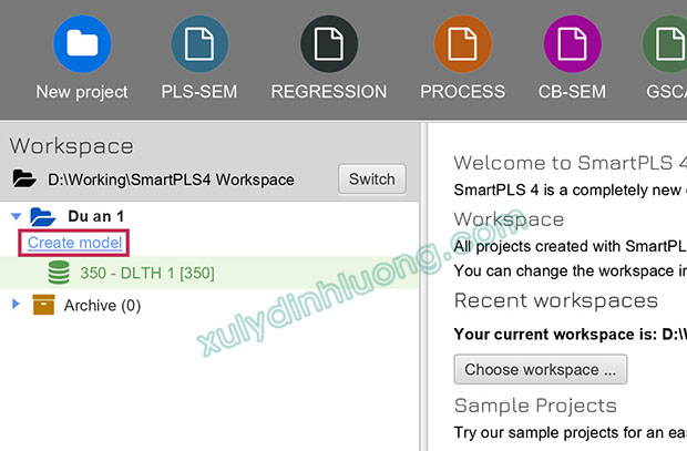 Tạo workspace, dự án, khai báo dữ liệu trong SMARTPLS 4